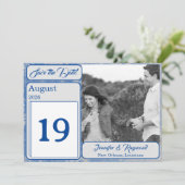 Blue & Gray Marble Save the Date (Stehend Vorderseite)