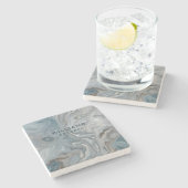 Blue Gray Marmor Textur Personalisiert Steinuntersetzer (Seitenansicht)