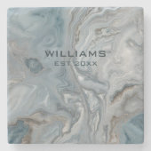 Blue Gray Marmor Textur Personalisiert Steinuntersetzer (Vorderseite)