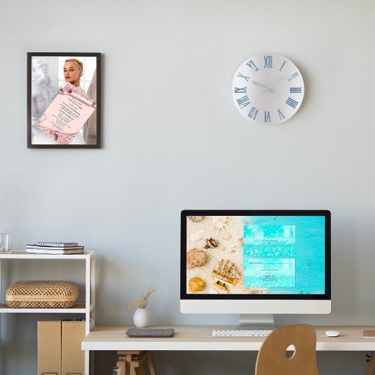 Blue Gray Metallic Silver Roman Numbers Große Wanduhr