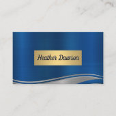 Blue Gray Metallic Wave Gold Frame Visitenkarte (Vorderseite)