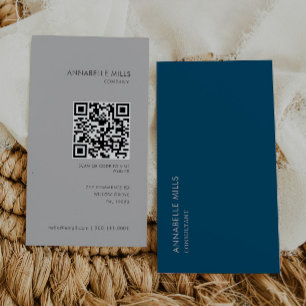 Blue Gray Minimalistischer Qr-Code des Beraters Visitenkarte
