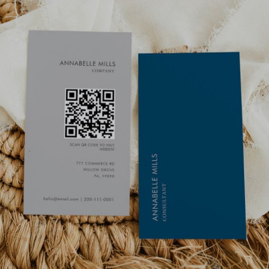 Blue Gray Minimalistischer Qr-Code des Beraters Visitenkarte