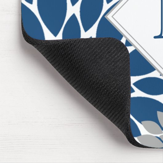 Blue Gray Modern Blooms Initial Monogram Mouse Pad Mousepad (Ecke)