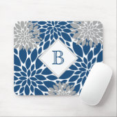 Blue Gray Modern Blooms Initial Monogram Mouse Pad Mousepad (Mit Mouse)