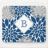 Blue Gray Modern Blooms Initial Monogram Mouse Pad Mousepad (Vorne)