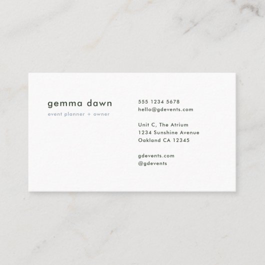 Blue Gray Modernes Minimalistisch einfaches Monogr Visitenkarte (Vorderseite)