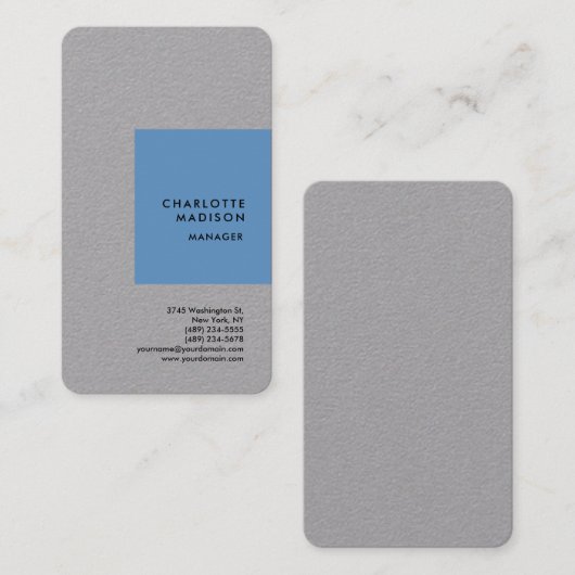 Blue Gray Modernes Minimalistisches Schlichtes Ber Visitenkarte (Vorne/Hinten)