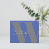 Blue Gray Monogram - Custom Minimal event Style Postkarte (Stehend Vorderseite)