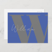 Blue Gray Monogram - Custom Minimal event Style Postkarte (Vorne/Hinten)