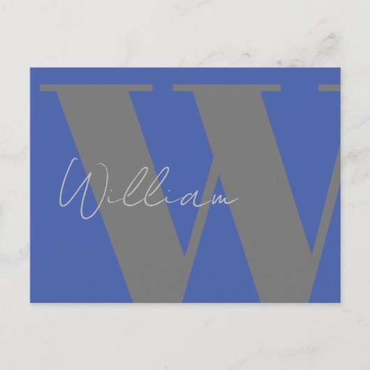 Blue Gray Monogram - Custom Minimal event Style Postkarte (Vorderseite)