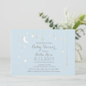 Blue Gray Moon Star Babydusche laden ein Einladung (Stehend Vorderseite)
