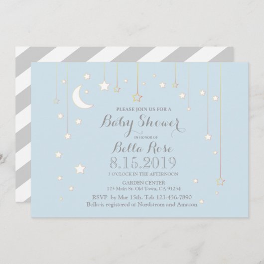 Blue Gray Moon Star Babydusche laden ein Einladung (Vorne/Hinten)