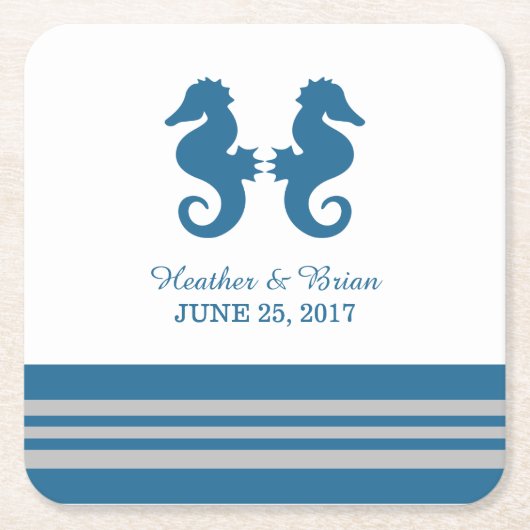Blue Gray Nautic Seepferd Paper Untersetzer (Vorderseite)