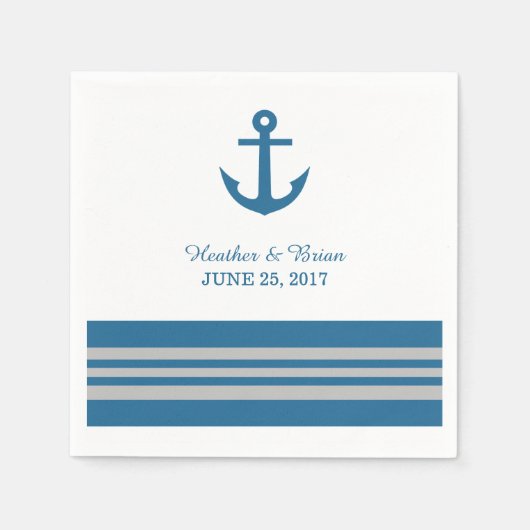 Blue Gray Nautical Anchor Paper Napkins Serviette (Vorderseite)