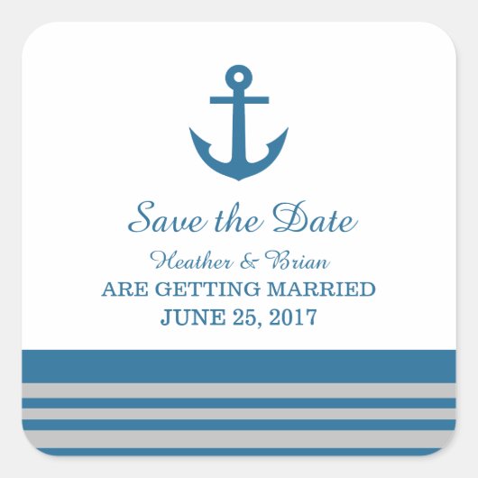 Blue Gray Nautical Anchor Save the Date Stickers (Vorderseite)