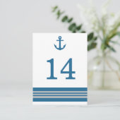 Blue Gray Nautical Anchor Tischnummer Postkarte (Stehend Vorderseite)