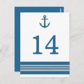 Blue Gray Nautical Anchor Tischnummer Postkarte (Vorne/Hinten)