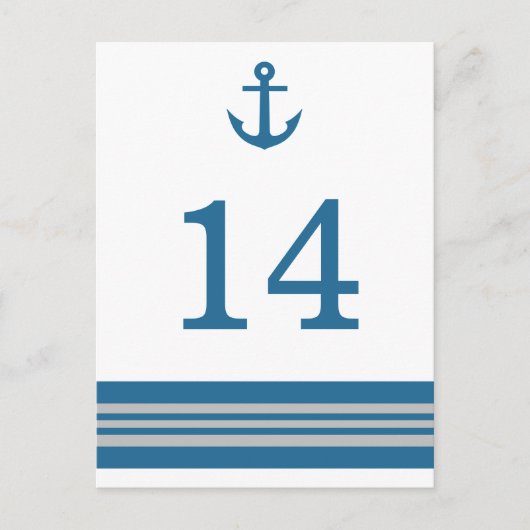 Blue Gray Nautical Anchor Tischnummer Postkarte (Vorderseite)