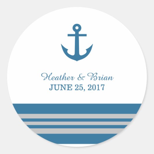 Blue Gray Nautical Anchor Wedding Stickers (Vorderseite)