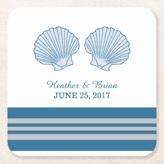 Blue Gray Nautical Seashells Paper Untersetzer (Vorderseite)