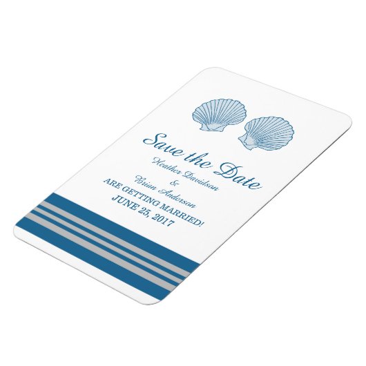 Blue Gray Nautical Seashells Save the Date Magnet (Linke Seite)