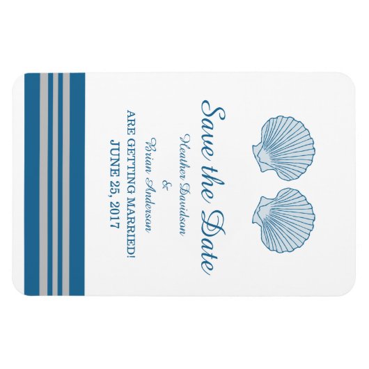 Blue Gray Nautical Seashells Save the Date Magnet (Horizontal)