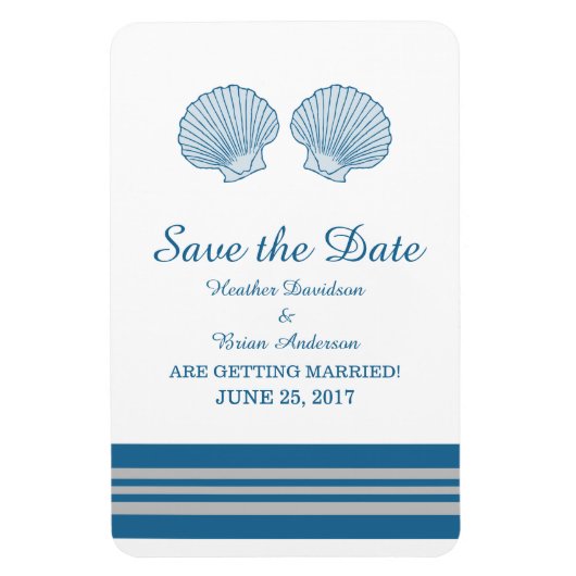 Blue Gray Nautical Seashells Save the Date Magnet (Vertikal)