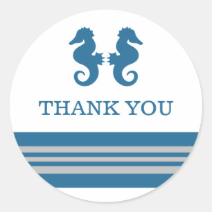 Blue Gray Nautical Seepferd Danke Stickers