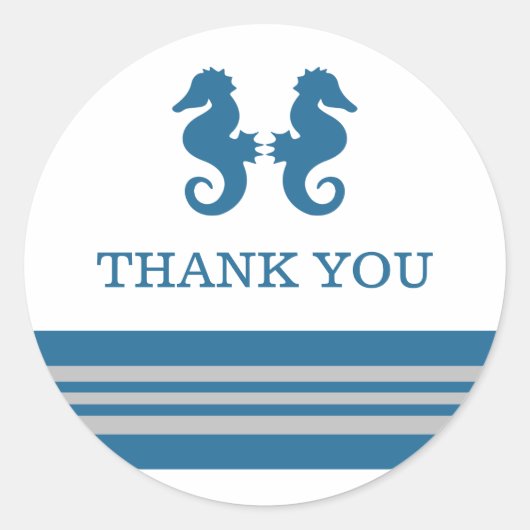 Blue Gray Nautical Seepferd Danke Stickers (Vorderseite)