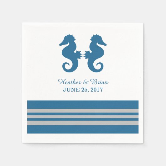 Blue Gray Nautical Seepferd Paper Napkins Serviette (Vorderseite)