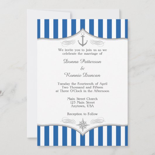 Blue Gray Nautical Wedding Einladung (Vorderseite)