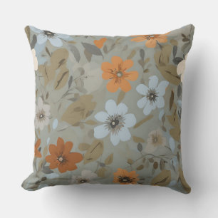 Blue Gray Orange Brown Modern Floral Kissen