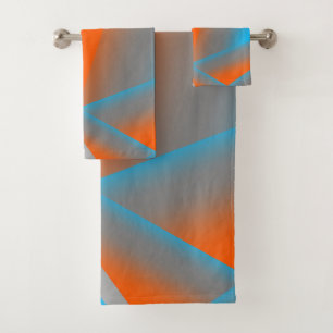 Blue Gray Orange Ombre Geometric Abstrakt Art Badhandtuch Set