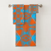 Blue Gray Orange Ombre Geometric Abstrakt Art Badhandtuch Set (Insitu)