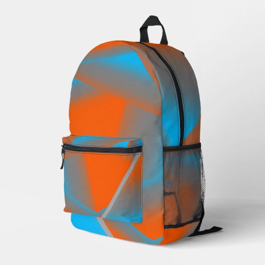 Blue Gray Orange Ombre Geometric Abstrakt Art Bedruckter Rucksack (Rückseitige Ecke Rechts)