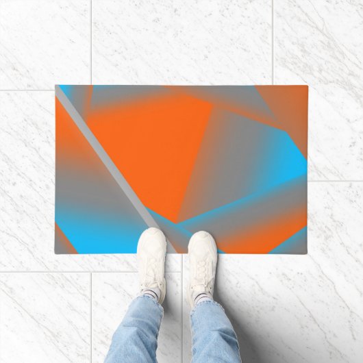 Blue Gray Orange Ombre Geometric Abstrakt Art Fußmatte (Indoor)