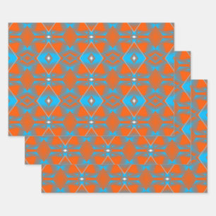 Blue Gray Orange Ombre Geometric Abstrakt Art Geschenkpapier Set