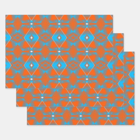 Blue Gray Orange Ombre Geometric Abstrakt Art Geschenkpapier Set (Set)