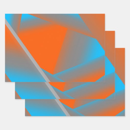Blue Gray Orange Ombre Geometric Abstrakt Art Geschenkpapier Set (Set)