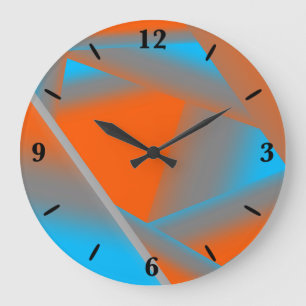 Blue Gray Orange Ombre Geometric Abstrakt Art Große Wanduhr