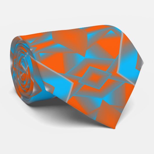 Blue Gray Orange Ombre Geometric Abstrakt Art Krawatte (Gerollt)