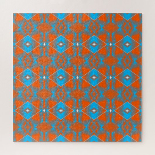 Blue Gray Orange Ombre Geometric Abstrakt Art Puzzle (Horizontal)