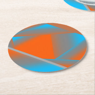Blue Gray Orange Ombre Geometric Abstrakt Art Runder Pappuntersetzer