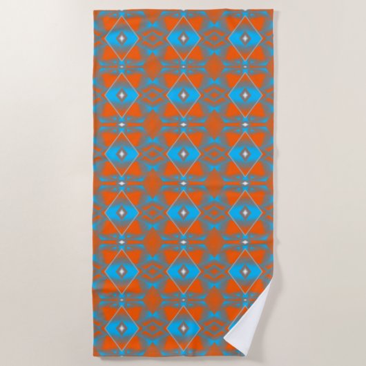 Blue Gray Orange Ombre Geometric Abstrakt Art Strandtuch (Vorderseite)