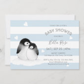 Blue Gray Pinguin Baby Dusche Einladungen (Vorderseite)