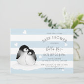 Blue Gray Pinguin Baby Dusche Einladungen (Stehend Vorderseite)