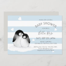 Blue Gray Pinguin Baby Dusche Einladungen