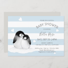 Blue Gray Pinguin Baby Dusche Einladungen