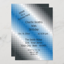 Blue Gray Pixel Party Einladung